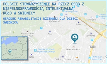 OŚRODEK REHABILITACJI DZIENNEJ DLA DZIECI - POLSKIE STOWARZYSZENIE NA RZECZ OSÓB Z NIEPEŁNOSPRAWNOŚCIĄ INTELEKTUALNĄ KOŁO W ŚWIDNICY - UL. MIECZYSŁAWA KOZARA SŁOBÓDZKIEGO 28,  ŚWIDNICA