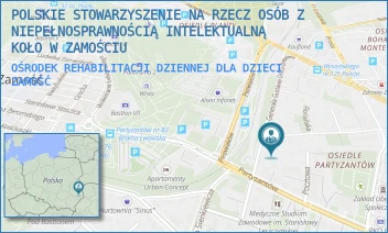 OŚRODEK REHABILITACJI DZIENNEJ DLA DZIECI - POLSKIE STOWARZYSZENIE NA RZECZ OSÓB Z NIEPEŁNOSPRAWNOŚCIĄ INTELEKTUALNĄ KOŁO W ZAMOŚCIU - ORLICZ-DRESZERA 14,  ZAMOŚĆ
