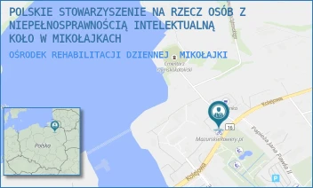 OŚRODEK REHABILITACJI DZIENNEJ - POLSKIE STOWARZYSZENIE NA RZECZ OSÓB Z NIEPEŁNOSPRAWNOŚCIĄ INTELEKTUALNĄ KOŁO W MIKOŁAJKACH - KOLEJOWA 13,  MIKOŁAJKI