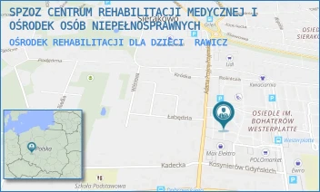 OŚRODEK REHABILITACJI DLA DZIECI - SPZOZ CENTRUM REHABILITACJI MEDYCZNEJ I OŚRODEK OSÓB NIEPEŁNOSPRAWNYCH - PRZYJMY PRZYJEMSKIEGO 22,  RAWICZ