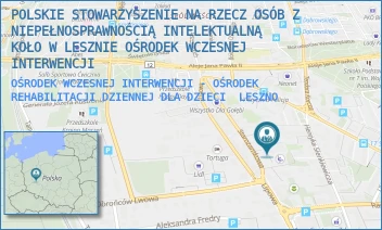OŚRODEK WCZESNEJ INTERWENCJI - OŚRODEK REHABILITACJI DZIENNEJ DLA DZIECI - POLSKIE STOWARZYSZENIE NA RZECZ OSÓB Z NIEPEŁNOSPRAWNOŚCIĄ INTELEKTUALNĄ KOŁO W LESZNIE OŚRODEK WCZESNEJ INTERWENCJI - STAROZAMKOWA 14A,  LESZNO